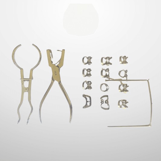 Kit de Aislamiento ( 12 Grapas - Perforador de Goma Dique - Porta Grapa - Arco de Young )